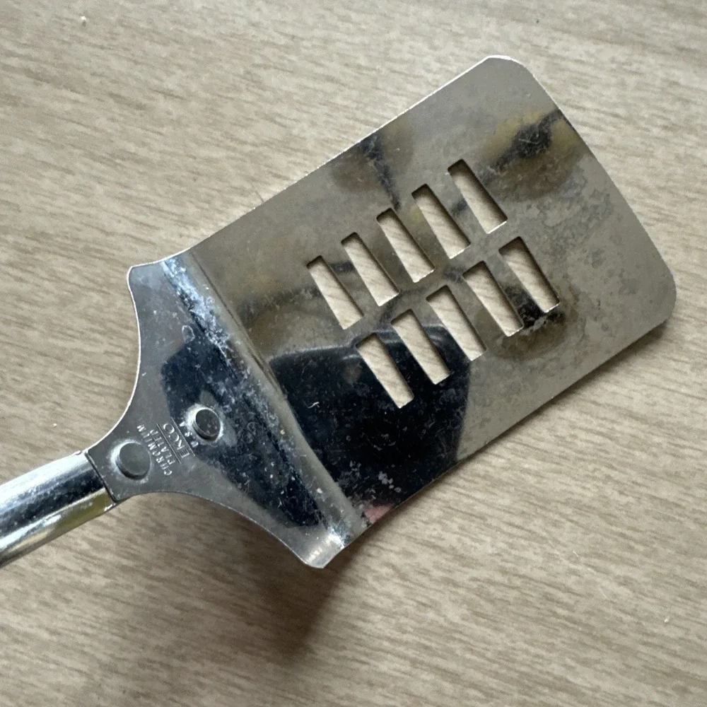 EKCO Orange Slotted Spatula Flipper Turner Chromium Plated Vtg USA 1970's MCM